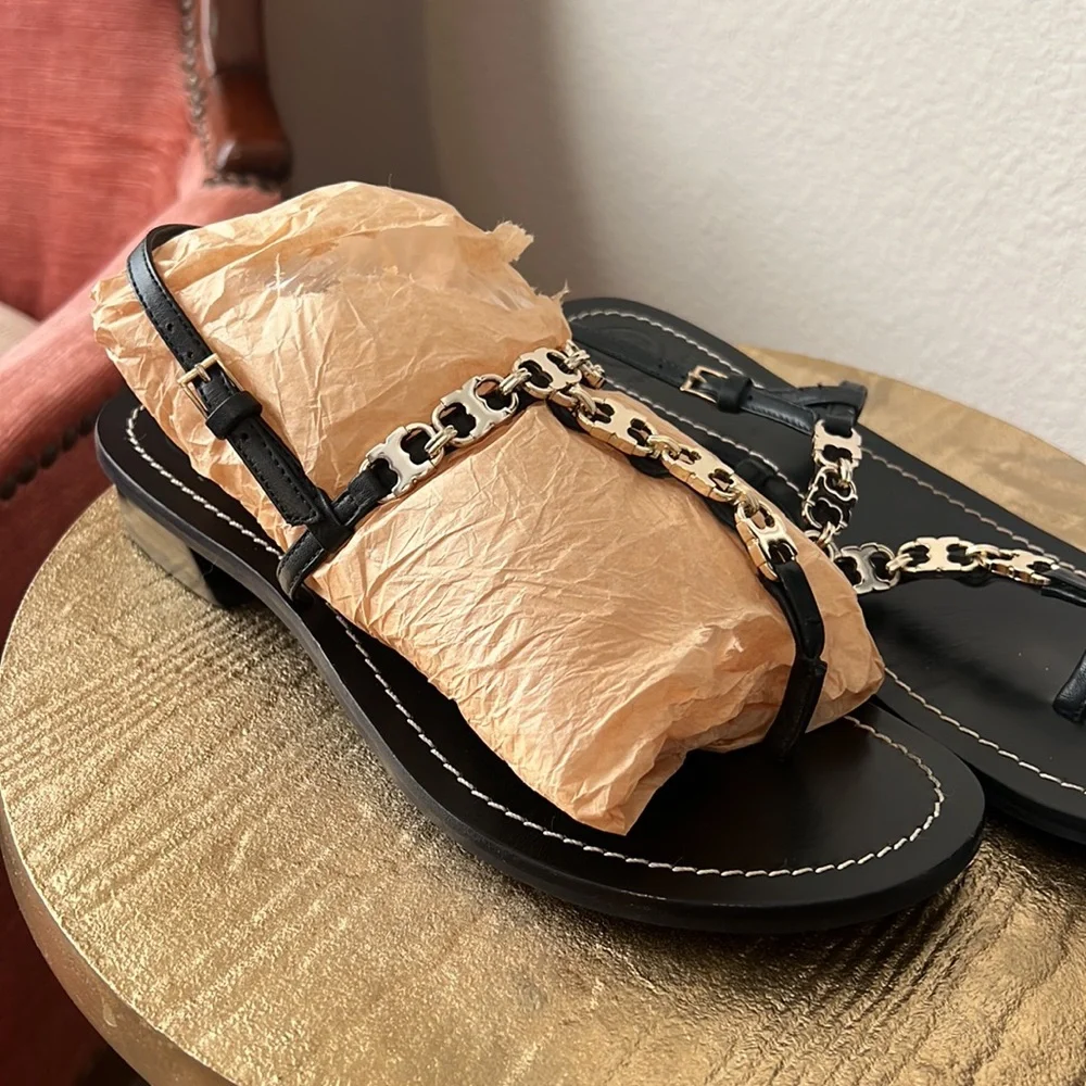 Tory Burch Gemini Link T-Strap
Leather Sandals Black/Gold SZ 8M - Picture 5 of 8